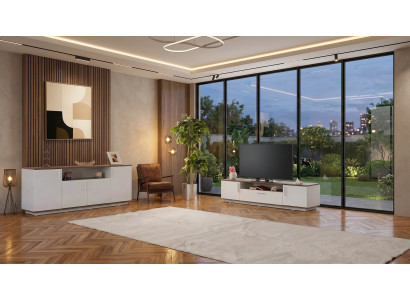 Weißes TV-Set TV-Ständer aus Holz Konsole moderner Stil Wohnzimmermöbel