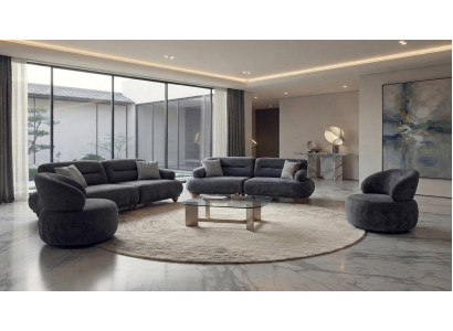 Wohnzimmer Polstergarnitur Grau Stoff 3-Sitzer Sofa Stoffsessel Modern