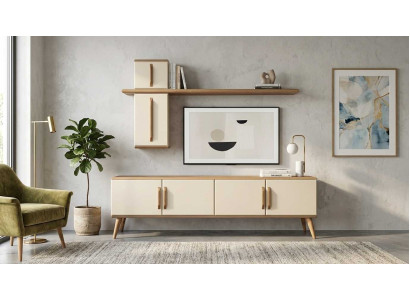 Wohnzimmer Set Beige Modern Luxus Tv Lowboard Wandregal