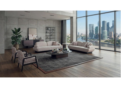 Wohnzimmer Polstergarnitur Grau Stoff 3-Sitzer Sofa Stoffsessel Modern