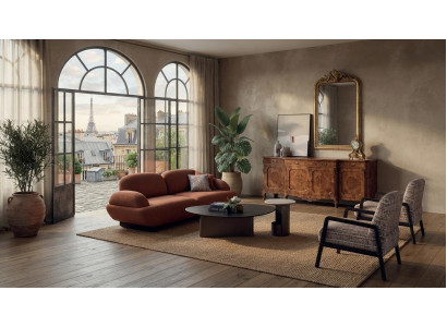 Wohnzimmer Sofagarnitur Braun Stoff 3-Sitzer Sofa Stoffsessel Garnitur