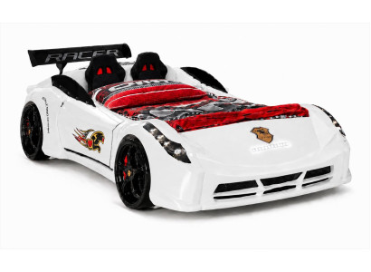 Autobett Kinderbett Rennwagen Sportwagen Racing Schwarz LED