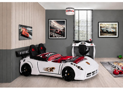 Autobett Rennwagen Kinderbett Sportwagen Weiß Racing Design