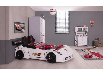 Autobett Rennwagen Kinderbett Sportwagen Weiß Racing Look