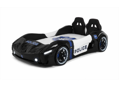 Autobett Police Rennwagen Kinderbett LED Beleuchtung Schwarz