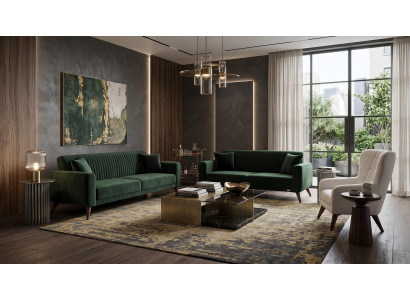 Weiß-grünes Sofa-Set Sofas Stoffsofas Sessel Wohnzimmergarnitur