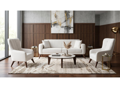 Weißes Sofa-Set Sofas Stoffsofas Sessel Wohnzimmergarnitur