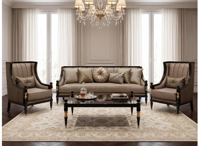 Wohnzimmer set 3-Sitzer Sofa 2x Sessel Couchtisch Beige Modern Stil