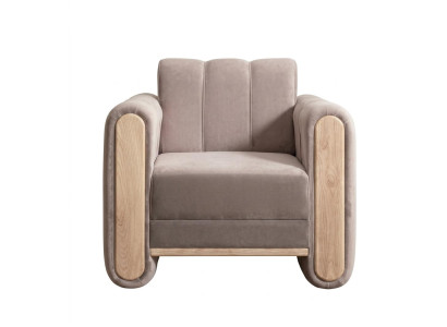 Beiger Polstersessel Stoffsessel Designersessel moderner Wohnzimmer