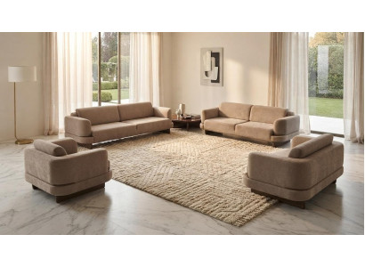 2x 3 Sitzer Sofa 2x Sessel Beige mittelhart Design Möbel Garnitur