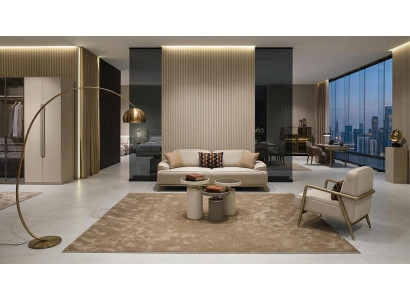 Wohnzimmer Set Sofa Sessel Beige Gold Polstermöbel Luxus Design