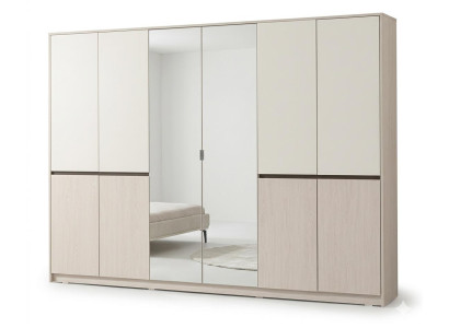 Beiger Luxus-Kleiderschrank Holzschrank mit Spiegel modern