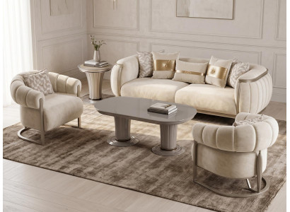 Wohnzimmer set 3-Sitzer Sofa 2x Sessel Couchtisch Beistelltisch Weiß
