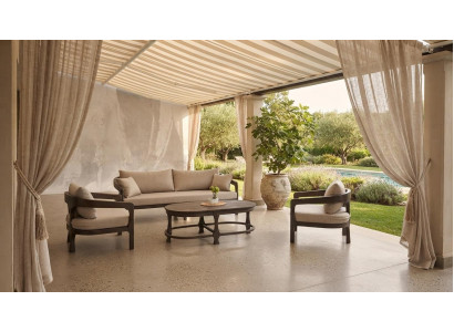 Beige Wohnlandschaft Set 3-Sitzer 2 Sessel Couchtisch Modern Komfort