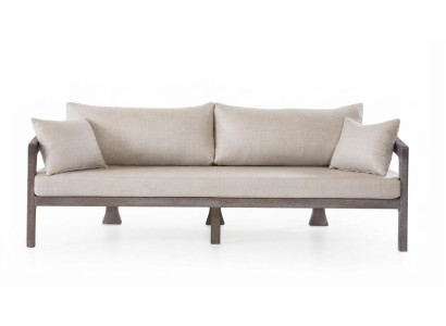 Beige 3-Sitzer Couch mit Holzrahmen Zeitloses Wohnzimmer Design