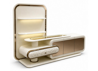 Wohnwand Modern Stil Wohnzimmer Cremefarben Hochwertig