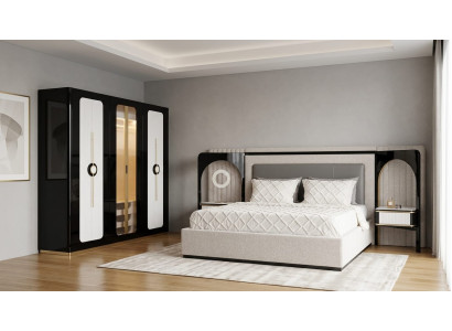 Beige Schlafzimmer Set Kleiderschrank Bett Nachttische 2 tlg Modern