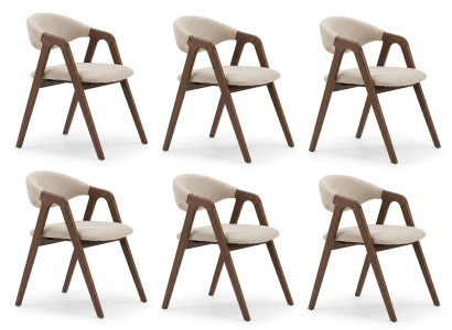 6x Stühle Beige Textil Holz Modern Esszimmer Einfarbig Sitzkomfort Set