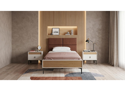 Weißes Jugendzimmer Bett mit Kopfteil Nachttische Schlafzimmer modern