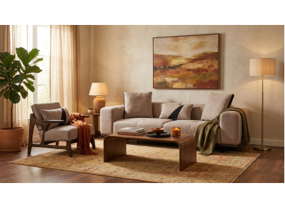 3+1-Sitzer Sofa Set Beige Textil Holz Modern Zeitgenössisch Komfort