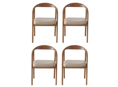 4x Stühle Beige Textil Holz Modernes Design Elegant Komfort Esszimmer