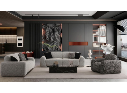 Wohnzimmer Set 2x 3 Sitzer Sofa Sessel Modern Dunkel Schnittig