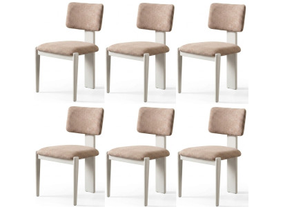 6er Set Esszimmerstuhl Polster Stuhl Lehnstuhl Beige Stoff Holz Modern