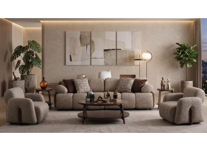 Wohnzimmer Set 3 Sitzer Sofa 2x Sessel Modern Minimalistisch