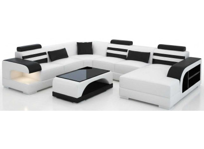 Weiße U Form Eckcouch Glastisch Wohnzimmer Elegant Modern Polstersofa