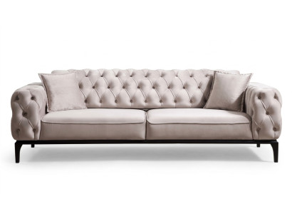 3-Sitzer Sofa Beige Textil Holz Modern Einfarbig Zeitgenössisch Wohnsofa