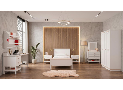 Weißes Jugendzimmer Bett Nachttische Kleiderschrank Kommode Schreibtisch