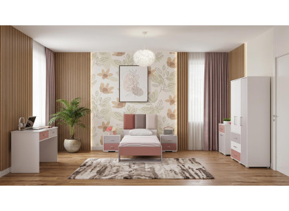 Weißes Jugendzimmer Bett  Nachttische Kleiderschrank Kommode Schreibtisch