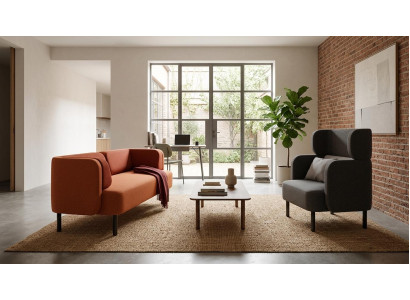 Zweisitzer Sofa Sessel Orange Stoff Modern Polster Sitzmöbel Wohnraum