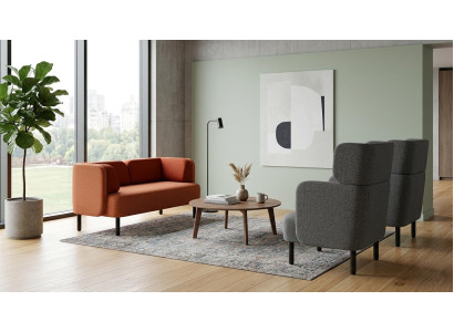 Zweisitzer Sofa zwei Sessel einstufig orange Stoff modern elegant