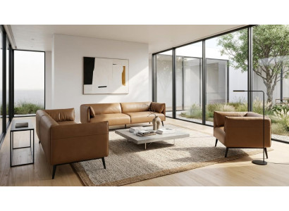 Zwei Braune Sofas Sessel Polstermöbel Wohnzimmer Modern Elegant