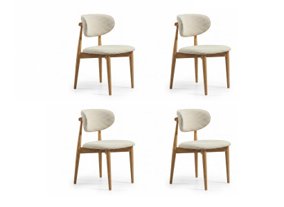 Beige 4x Stühle Textil Holz Modern Einfarbig Esszimmerstuhl Set