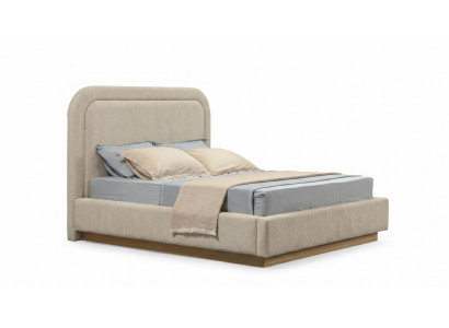 Beige Bett Textil Holz Modern Einfarbig Doppelbett Schlafzimmer