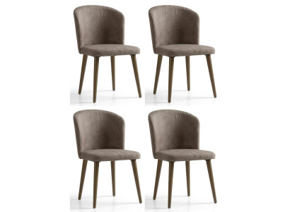 4x Moderne Braune Stühle Esszimmer Textil Holz Polsterstuhl Sitzmöbel