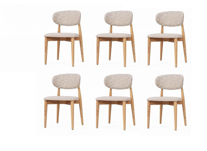 Beige Esszimmerstühle 6er Set Textil Holz Modern Einfarbig Stuhlgruppe