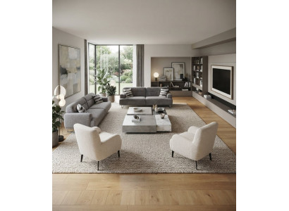 Wohnzimmer-Set 2x Schlafsofa Grau 2x Sessel Hoher Rückenlehne Weiß