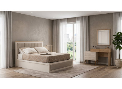 Beige Schlafzimmer Garnitur Designer Polsterbett Edler Schminktisch