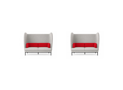 Zwei Zweisitzer Sofa Stoff Grau Hochlehner Rote Kissen Modern Stilvoll