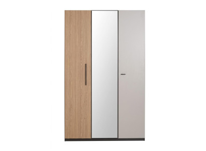 Weiß-brauner Kleiderschrank 3-türiger Schrank mit Spiegel Holz Jugendzimmer
