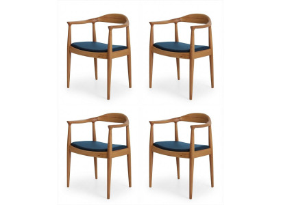 4x Esszimmerstuhl Holz Braun Blau Gepolstert Armlehnen Modern Elegant