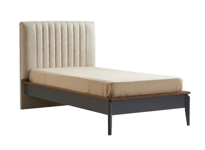 Beige-schwarzes Bett weiches Kopfteil modern Schlafzimmer Jugendzimmer