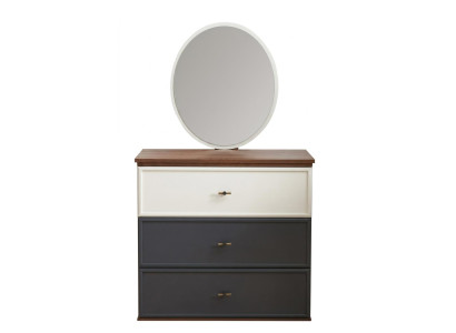 Beige-graue Kommode mit Spiegel Holzkommode hochwertig Schlafzimmer