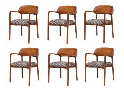 6x Esszimmerstuhl Braun Stoff Contemporary Armlehnen Modern Elegant