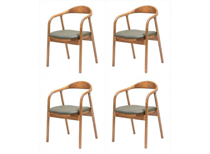 4x Esszimmerstuhl Mid-Century Grün Gepolstert Armlehnen Modern Elegant