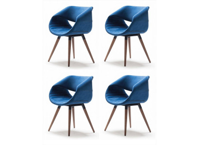 4x Esszimmerstuhl Blau Polsterstuhl Armlehnen Holzbeine Modern Design