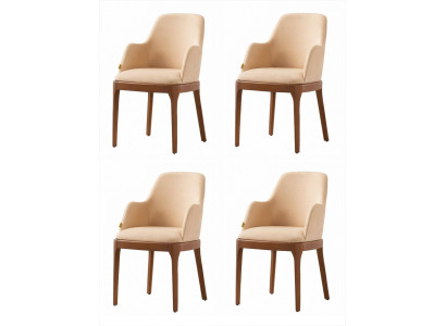 4er Set Esszimmerstühle Beige Gepolstert Armlehnen Holz Modern Elegant